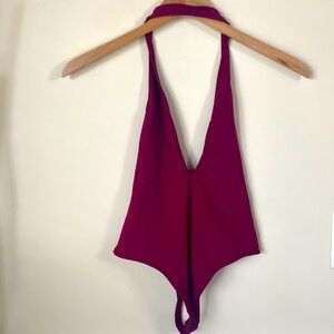 Express Burgundy plum Plunge Neck bodysuit size s/p new with tags